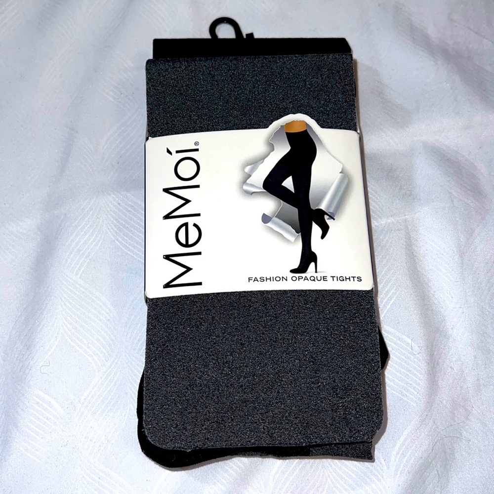 NWT, 2 Pair Fashion Opaque Tights. Black and dark gray.